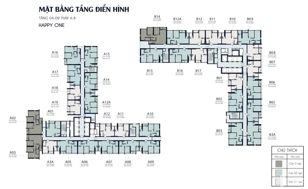 Happy One Central mặt bằng tầng 04-09 tháp A-B