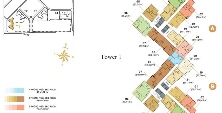 Mặt bằng căn hộ tòa T1 Masteri Thảo Điền Quận 2