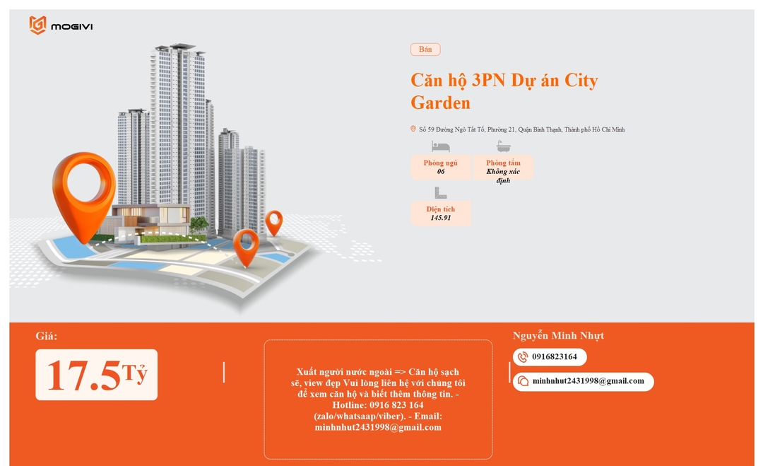 Mua Bán Căn hộ 3PN City Garden 145.91m2 Giá 17,5 tỷ VND