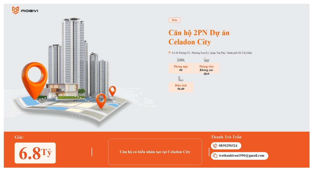 Mua Bán Căn hộ 2PN Celadon City 96m2 Giá 6,8 tỷ VND