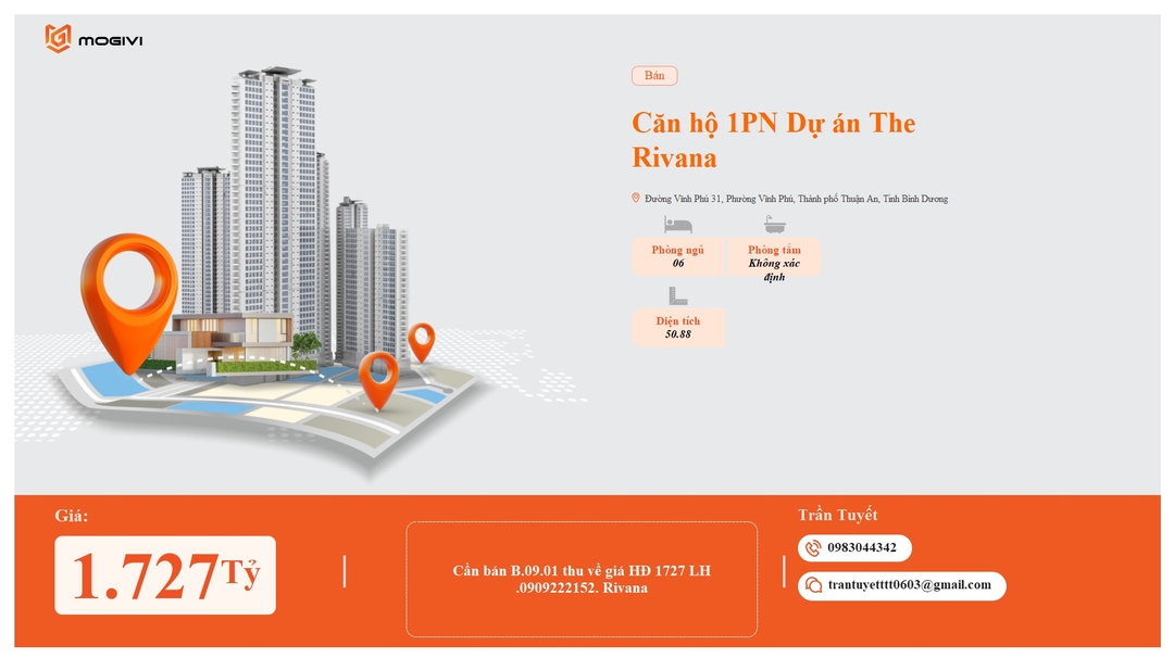 Mua Bán Căn hộ 1PN The Rivana 50.88m2 Giá 1,727 tỷ VND