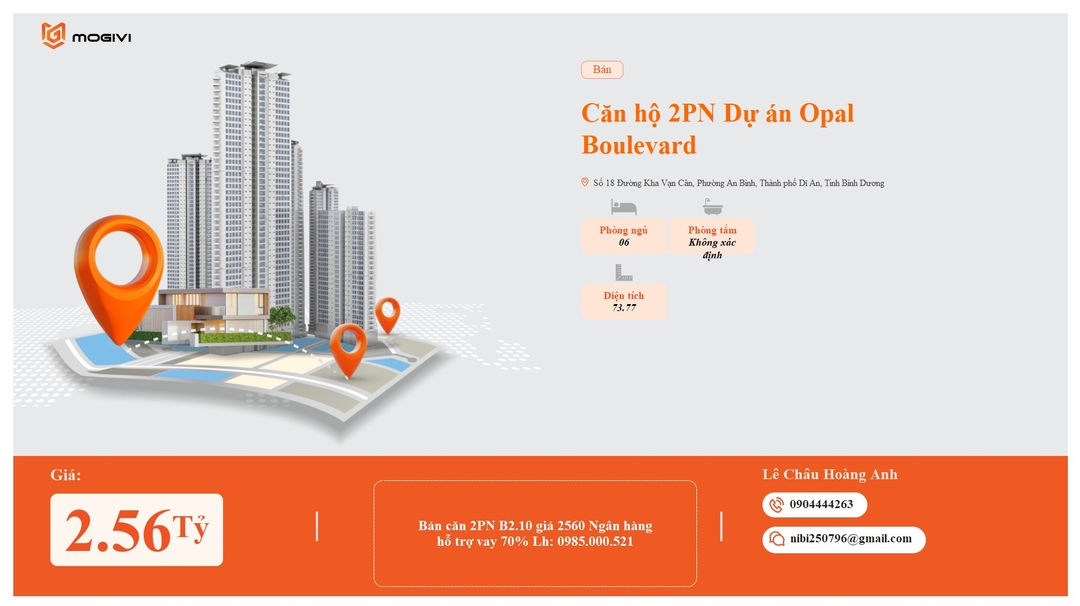 Mua Bán Căn hộ 2PN Opal Boulevard 73.77m2 Giá 2,56 tỷ VND