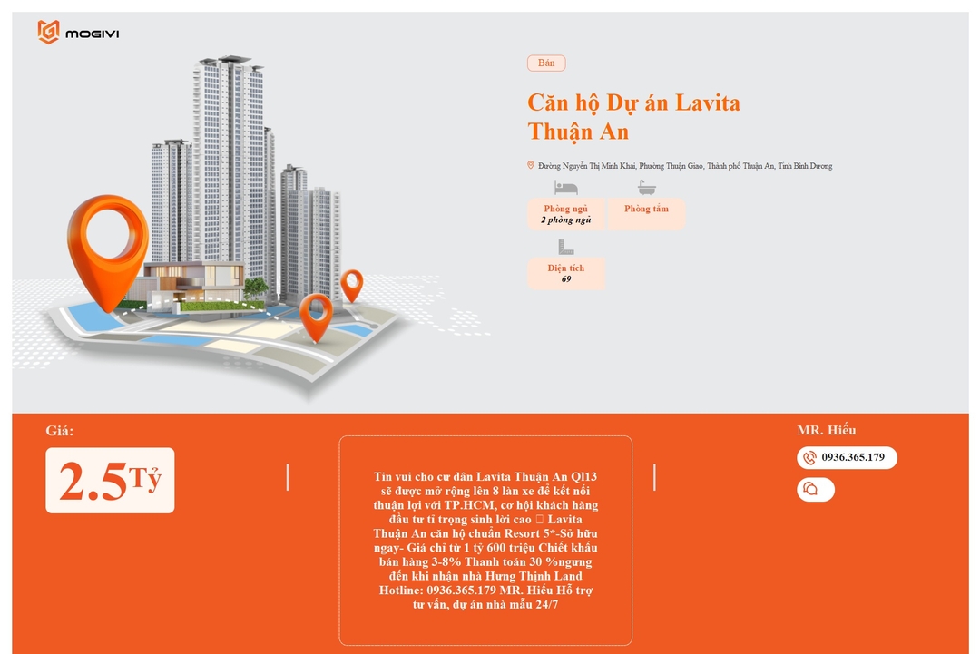 Mua Bán Căn hộ 2PN Lavita Thuận An 69m2 Giá 2,5 tỷ VND