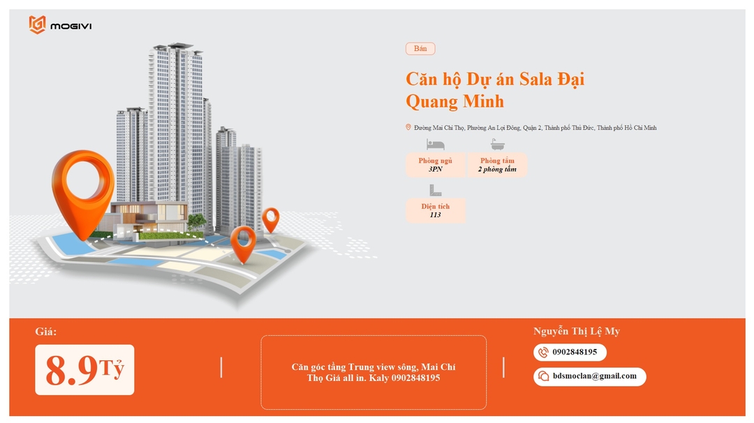 Mua Bán Căn hộ 3PN Sala Đại Quang Minh 113m2 Giá 8,9 tỷ VND