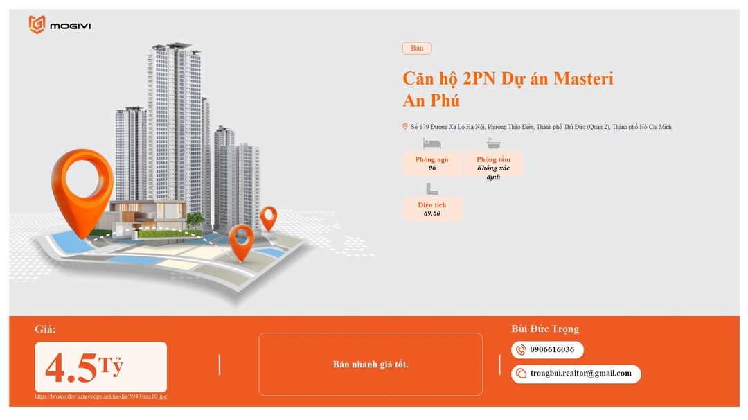 Mua Bán Căn hộ 2PN Masteri An Phú 69.6m2 Giá 4,5 tỷ VND