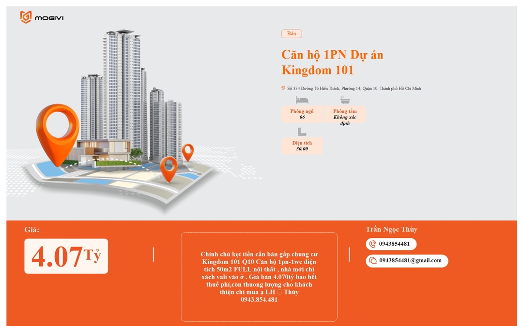 Mua Bán Căn hộ 1PN Kingdom 101 50m2 Giá 4,07 tỷ VND