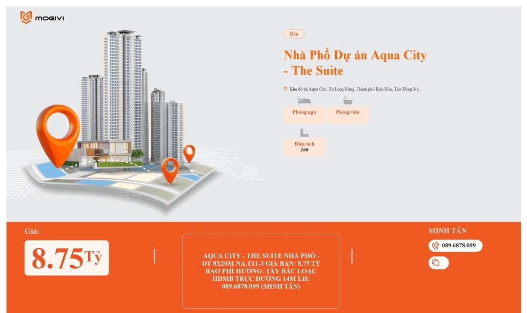 Mua Bán Nhà phố Aqua City - The Suite 160m2 Giá 8,75 tỷ VND