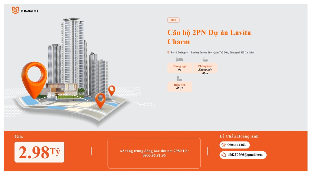 Mua Bán Căn hộ 2PN+ Lavita Charm 67.3m2 Giá 2,98 tỷ VND