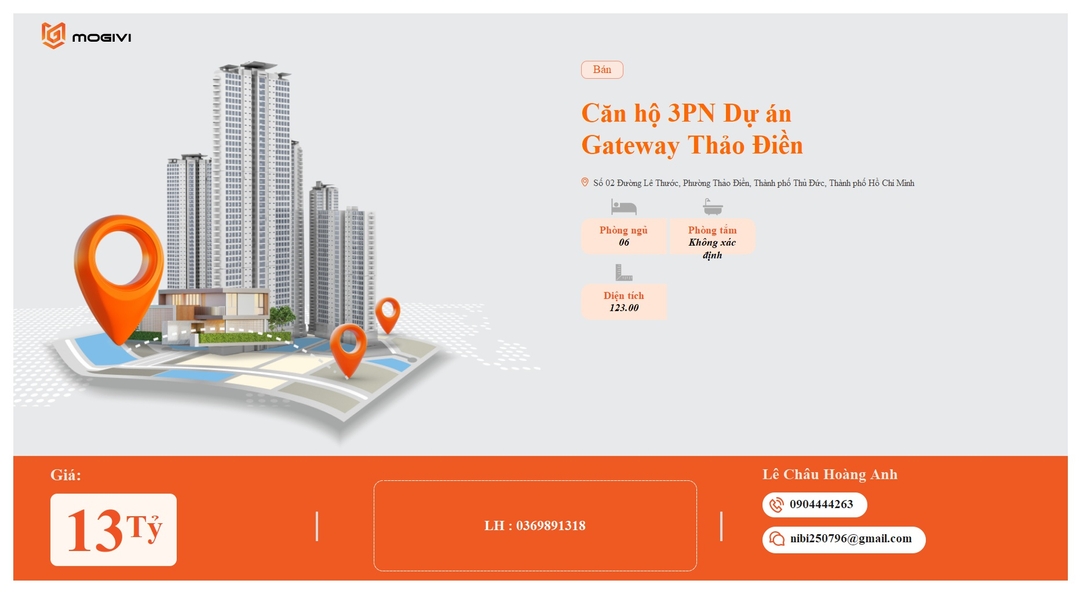 Mua Bán Căn hộ 3PN Gateway Thảo Điền 123m2 Giá 13 tỷ VND