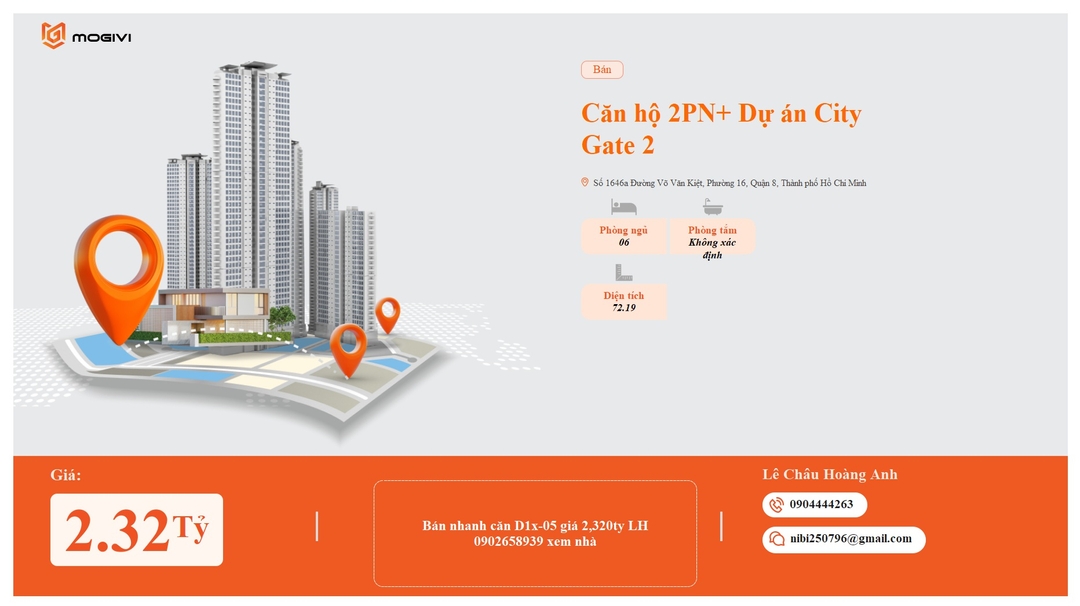 Mua Bán Căn hộ 2PN+ City Gate 2 (Diamond Riverside) 72.19m2 Giá 2,32 tỷ VND
