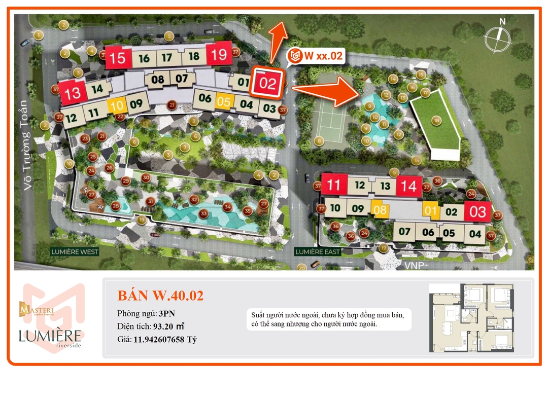 Mua Bán Căn hộ 3PN Masteri Lumiere Riverside 93.2m2 Giá 11,942607658 tỷ VND
