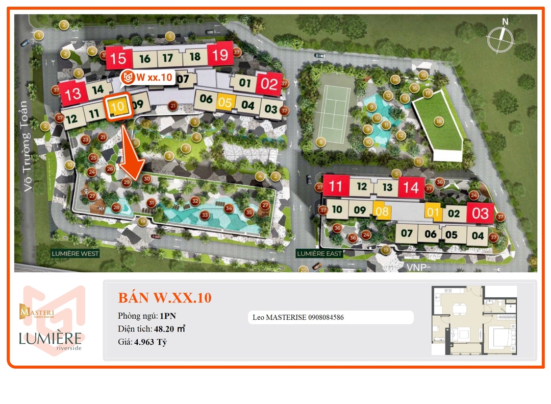 Mua Bán Căn hộ 1PN Masteri Lumiere Riverside 48.2m2 Giá 4,963 tỷ VND