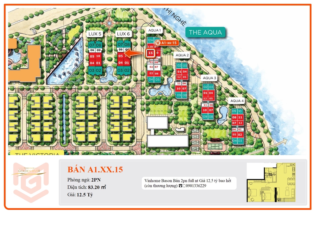 Mua Bán Căn hộ 2PN Vinhomes Golden River 83.2m2 Giá 12,5 tỷ VND