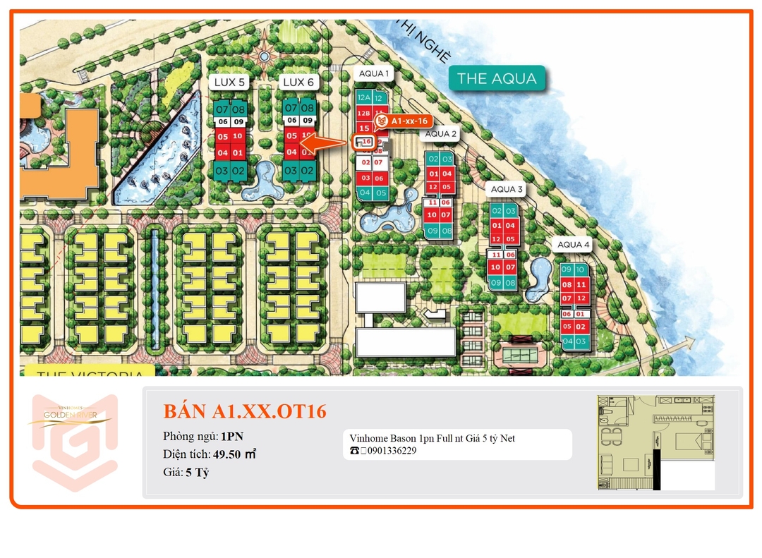 Mua Bán Căn hộ 1PN Vinhomes Golden River 49.5m2 Giá 5 tỷ VND