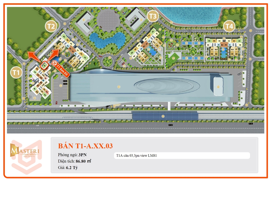 Mua Bán Căn hộ 3PN Masteri Thảo Điền 86.8m2 Giá 6,2 tỷ VND