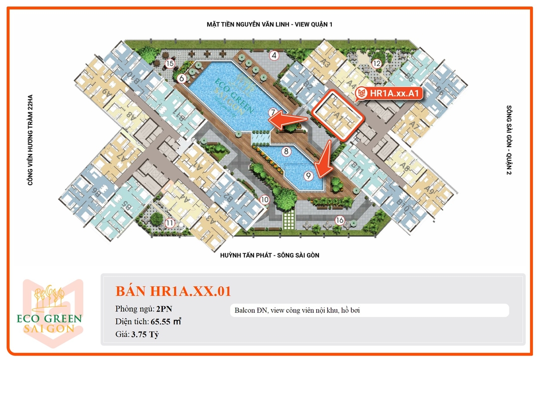 Mua Bán Căn hộ 2PN Eco Green Sài Gòn 65.55m2 Giá 3,75 tỷ VND