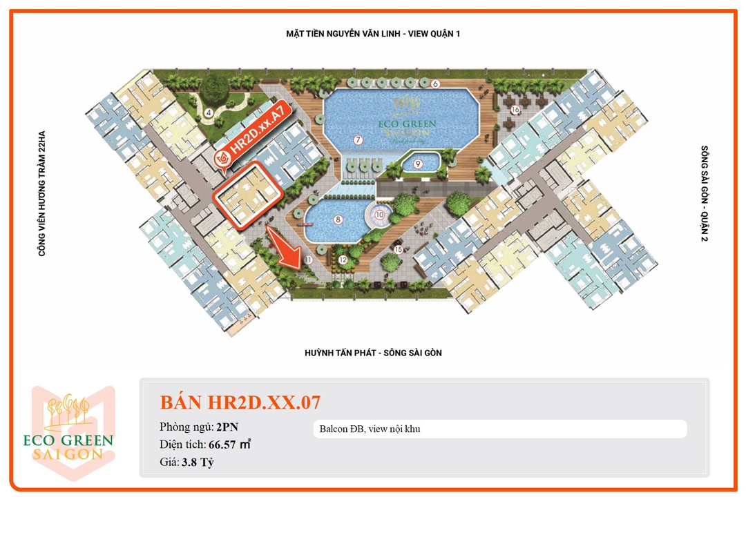 Mua Bán Căn hộ 2PN Eco Green Sài Gòn 66.57m2 Giá 3,8 tỷ VND