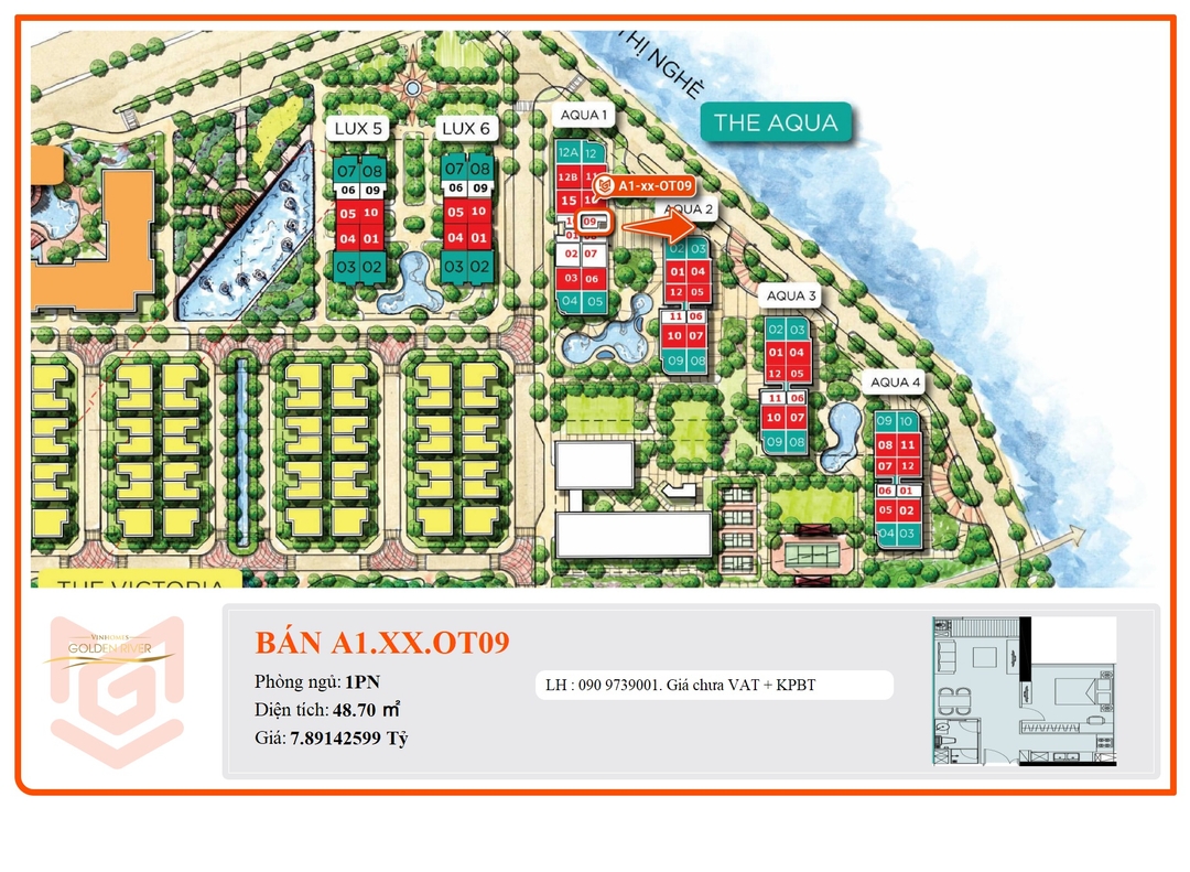 Mua Bán Căn hộ 1PN Vinhomes Golden River 48.7m2 Giá 7,89142599 tỷ VND