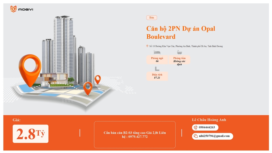 Mua Bán Căn hộ 2PN Opal Boulevard 87.21m2 Giá 2,8 tỷ VND