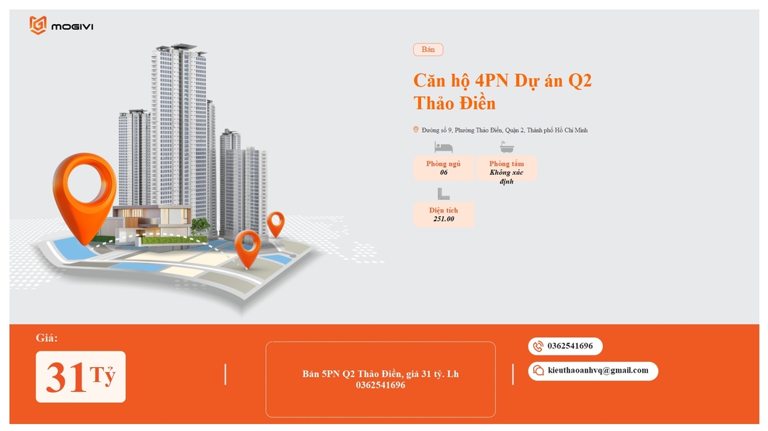 Mua Bán Pent-house Q2 Thảo Điền 251m2 Giá 31 tỷ VND